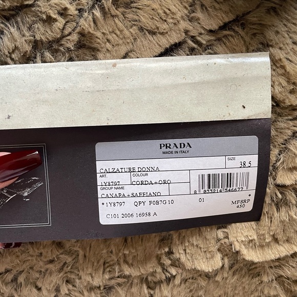 AUTHENTIC PRADA Gold Canapa + Saffiano Logo Heeled Sandals - Picture 9 of 10